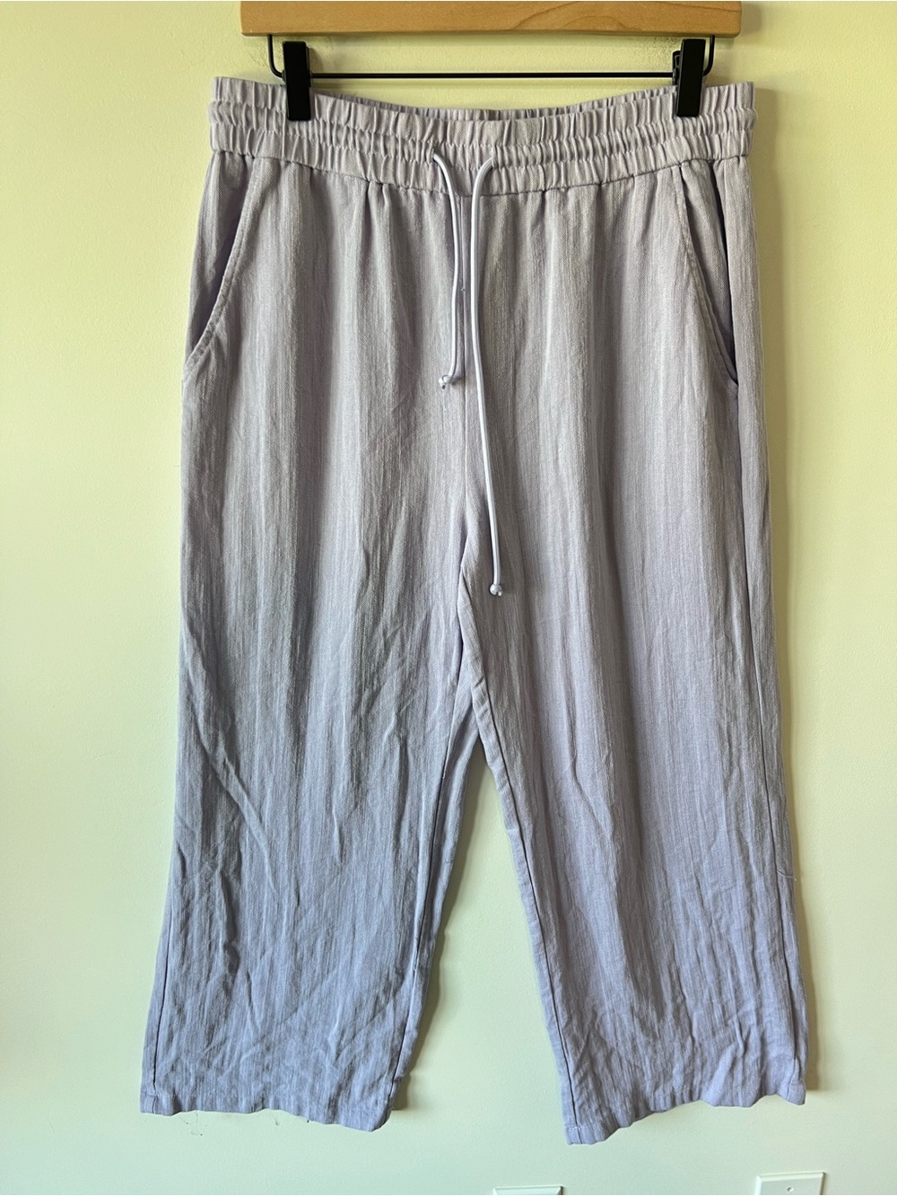 Halara Linen Relaxed Drawstring Pants Light Lavender Wide Leg Pockets - Picture 2 of 9